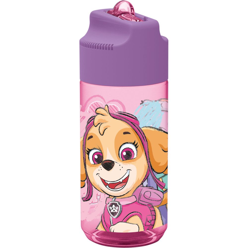 Paw Patrol Sketch Hydro Plastic Drinking Bottle with Straw for Kids – 430 ml, BPA-Free