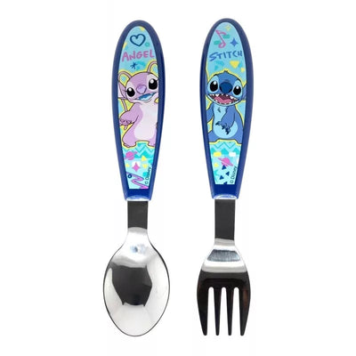 Disney Lilo & Stitch Kinderbesteck-Set 2-teilig – Ergonomisches Metall-Lernbesteck (Gabel & Löffel) – Stitch Drawing Design