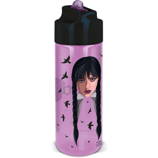 Wednesday Nevermore Academy Hydro Kunststoff-Trinkflasche mit Strohhalm für Kinder – 540 ml, BPA-frei