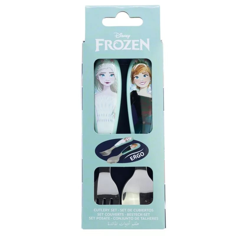 Disney Die Eiskönigin "Snowy Tale" Kinderbesteck-Set 2-teilig – Ergonomisches Metall-Lernbesteck (Gabel & Löffel) – Elsa & Anna Design