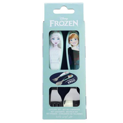 Disney Die Eiskönigin "Snowy Tale" Kinderbesteck-Set 2-teilig – Ergonomisches Metall-Lernbesteck (Gabel & Löffel) – Elsa & Anna Design
