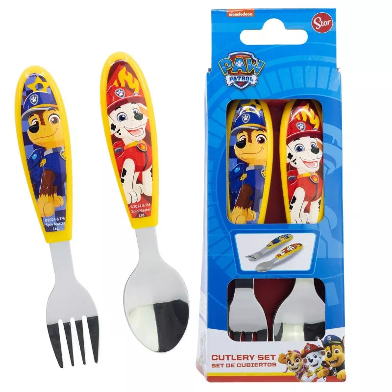 Paw Patrol Kinderbesteck-Set 2-teilig – Ergonomisches Metall-Lernbesteck (Gabel & Löffel) mit Chase & Marshall – Blau/Rot