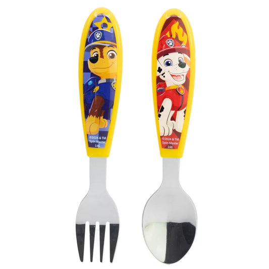 Paw Patrol Kinderbesteck-Set 2-teilig – Ergonomisches Metall-Lernbesteck (Gabel & Löffel) mit Chase & Marshall – Blau/Rot