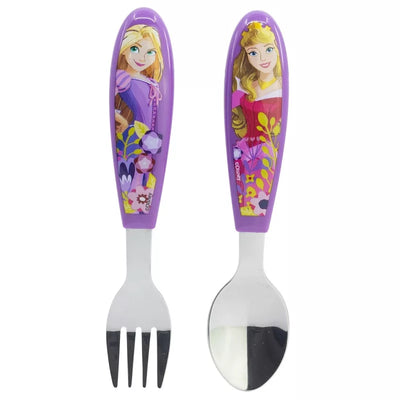 Disney Prinzessin "Courageous Heart" Kinderbesteck-Set 2-teilig – Ergonomisches Metall-Lernbesteck (Gabel & Löffel) – Rosa/Bunt