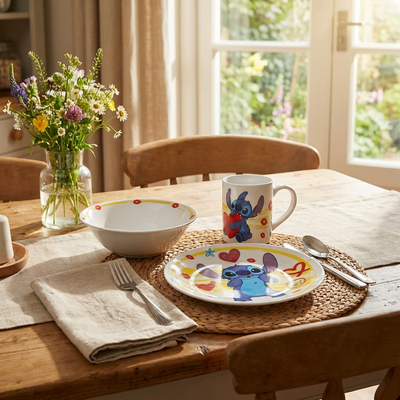 Disney Stitch Kindergeschirr Set Keramik 3-teilig Teller Schüssel Becher Frühstücksset Kinder