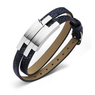 Victoria Silberfarbiges Schwarzes Lederarmband