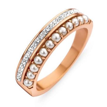 Victoria Roségoldfarbener Ring mit weißen Steinen und Perlen