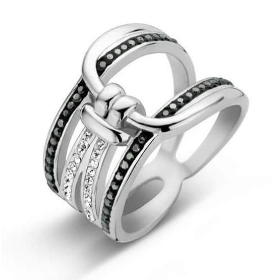 Victoria Silberfarbener Ring mit schwarzen und weißen Steinen