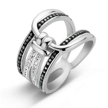 Victoria Silberfarbener Ring mit schwarzen und weißen Steinen