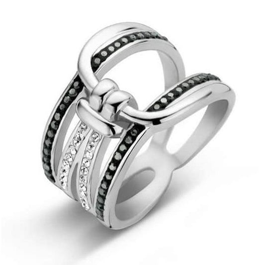 Victoria Silberfarbener Ring mit schwarzen und weißen Steinen