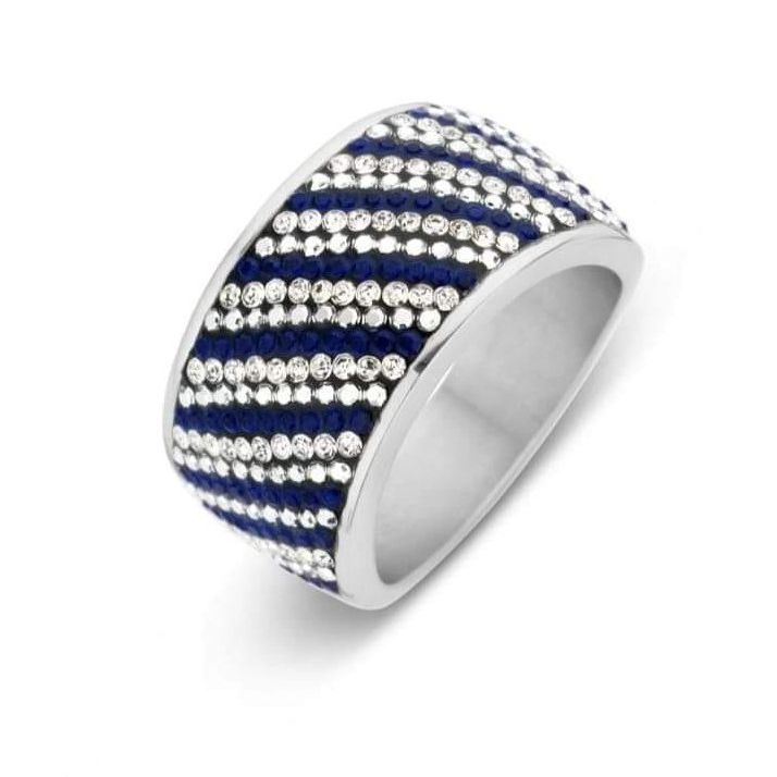 Victoria Silberfarbener Ring mit blauen und weißen Steinen
