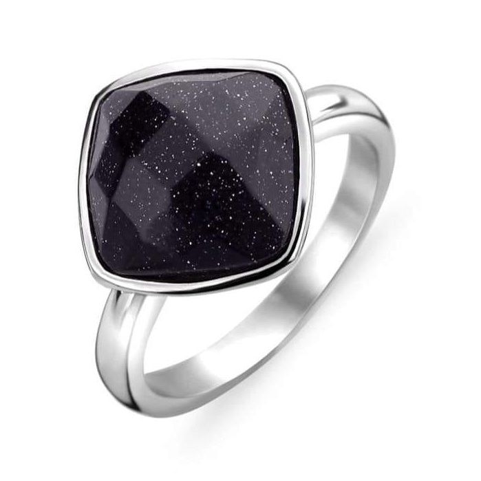 Victoria Silberfarbener Ring mit schwarzem Stein