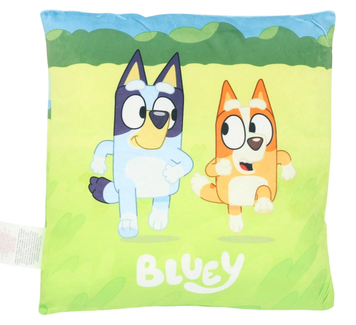 Bluey Sunny Day Dekokissen 38x38 cm – Samtkissen mit Füllung | Kinderzimmer Kissen Bluey & Bingo